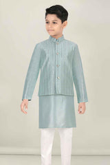 Classic Pista Green Kurta Set With Bandi For Boys