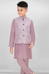 Classic Mauve Kurta Set With Bandi For Boys