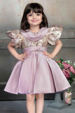 Pink Pleated Frock With Embossed Brocade Body For Girls - Lagorii Kids