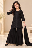 Black Sequins Embroidered Sharara Set for Girls