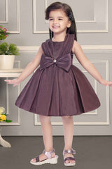 Organza Wine Frock With Bow Embellished For Girs