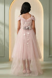 Girls Blush Peach Off Shoulder High Low Party Frock