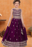 Elegant Wine Sequins Embroidered Lehenga Choli With Dupatta For Girls