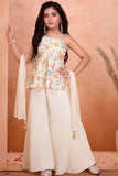 Cream Floral Embroidered Palazzo Set For Girls