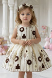 Girls Cream Embroidered Party Wear Frock with Floral Motif