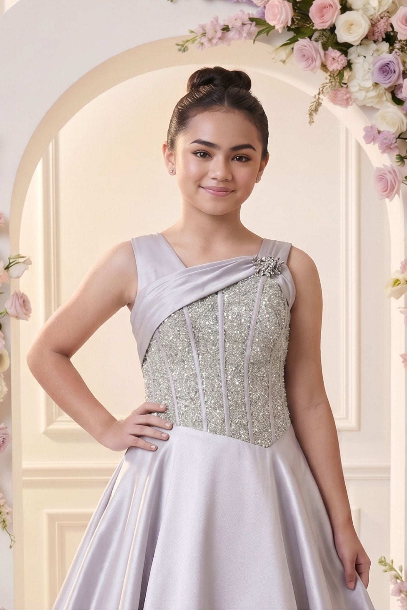 Lavender Sequin Embellished Gown For Girls