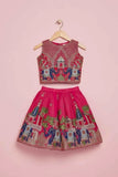 Royal Elephant Motif Pink Embroidered Ethnic Skirt And Top Set For Girls