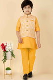 Yellow Kurta Set With Printed Bandi For Boys
