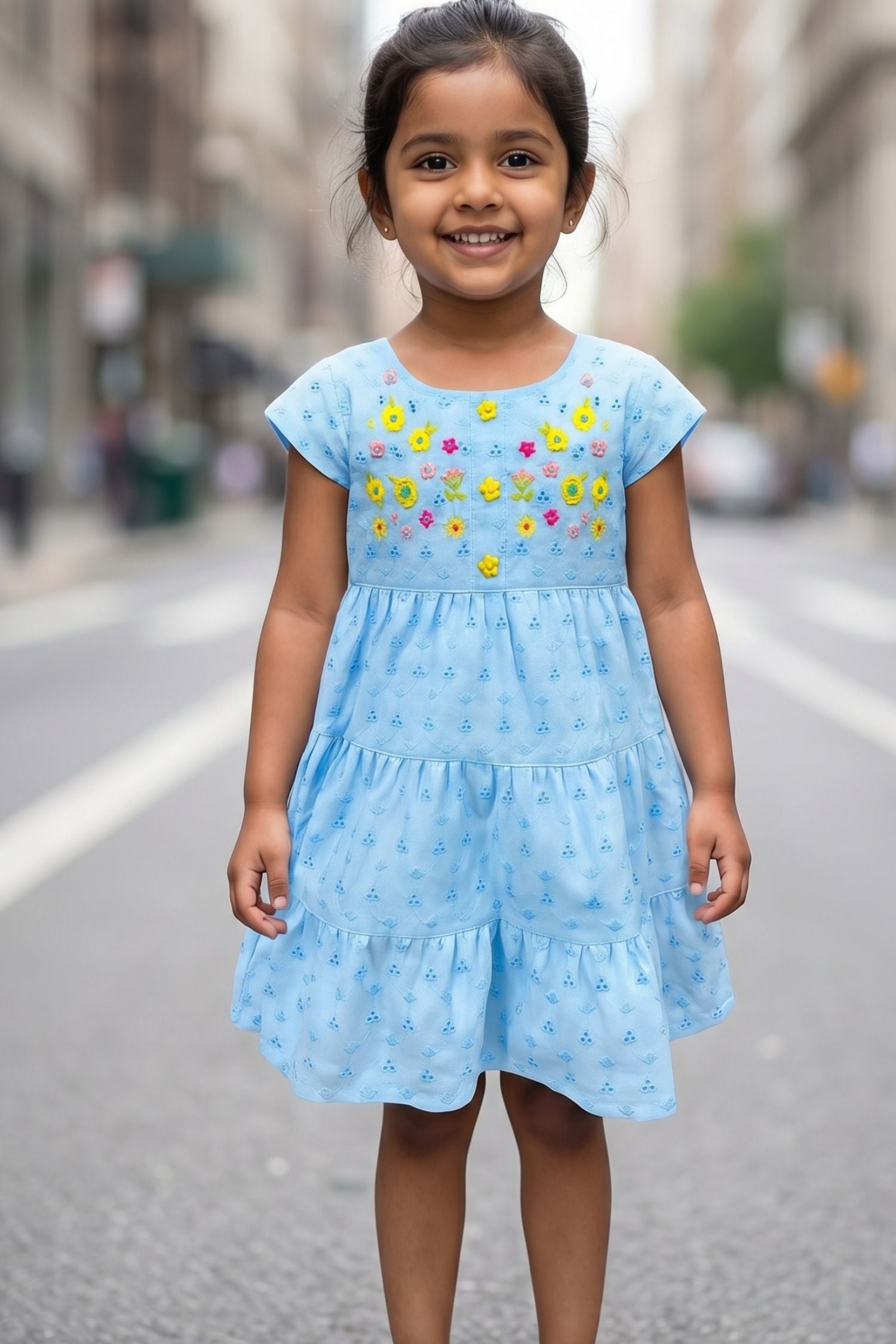 Elegant Blue Hakoba And Embroidered Frock For Girls