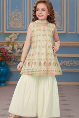 Cream Sequins And Embroidery Sharara Set For Girls