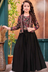 Black Palazzo Set With Sequin And Embroidered For Girls