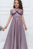 Mauve Embellished Bow Party Gown for Girls For Girls