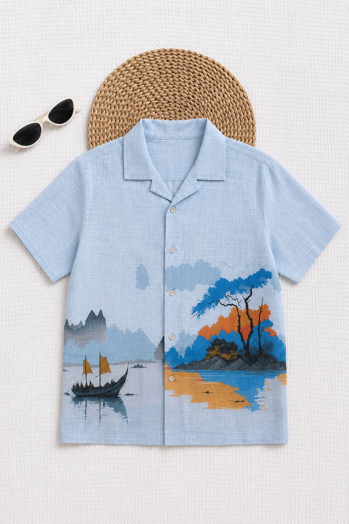 Sky Blue Scenic Landscape Printed Shirt