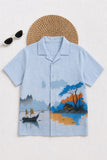 Sky Blue Scenic Landscape Printed Shirt