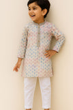 Cream Kurta Set With Multicolor Thread Work For Boys