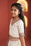Ivory Floral Embroidered Lehenga Choli Set with Dupatta for Girls