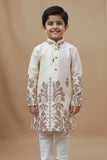 Ivory Paisley Printed Kurta Set For Boys