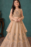 Peach Peacock And Floral Embroidered Lehenga Choli with Dupatta For Girls