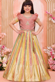 Multicolor Silk Embroidered Pattu Pavadai with Puff Sleeves For Girls