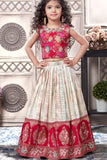 Traditional Cream & Pink Embroidered Pattu Pavadai Set for Girls
