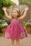 Berry Pink Embroidered Fit And Flare Dress For Girls