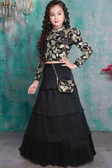 Elegant Black Sequin Work Lehenga Choli For Girls