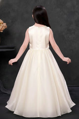 Ivory Floral Sequin Party Wear Gown with Layered Flare For Girls