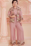 Pink Embroidered Jacket Palazzo Set for Girls