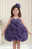 Royal Purple 3D Rosette Appliqué Party Wear  Frock For Girls