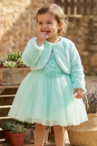 Mint Blue Party Wear Frock with Faux Fur Jacket For Girls