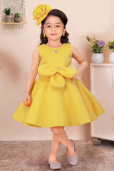 Yellow Sleeveless With Bow Embellishment And Stone Frock For Girls