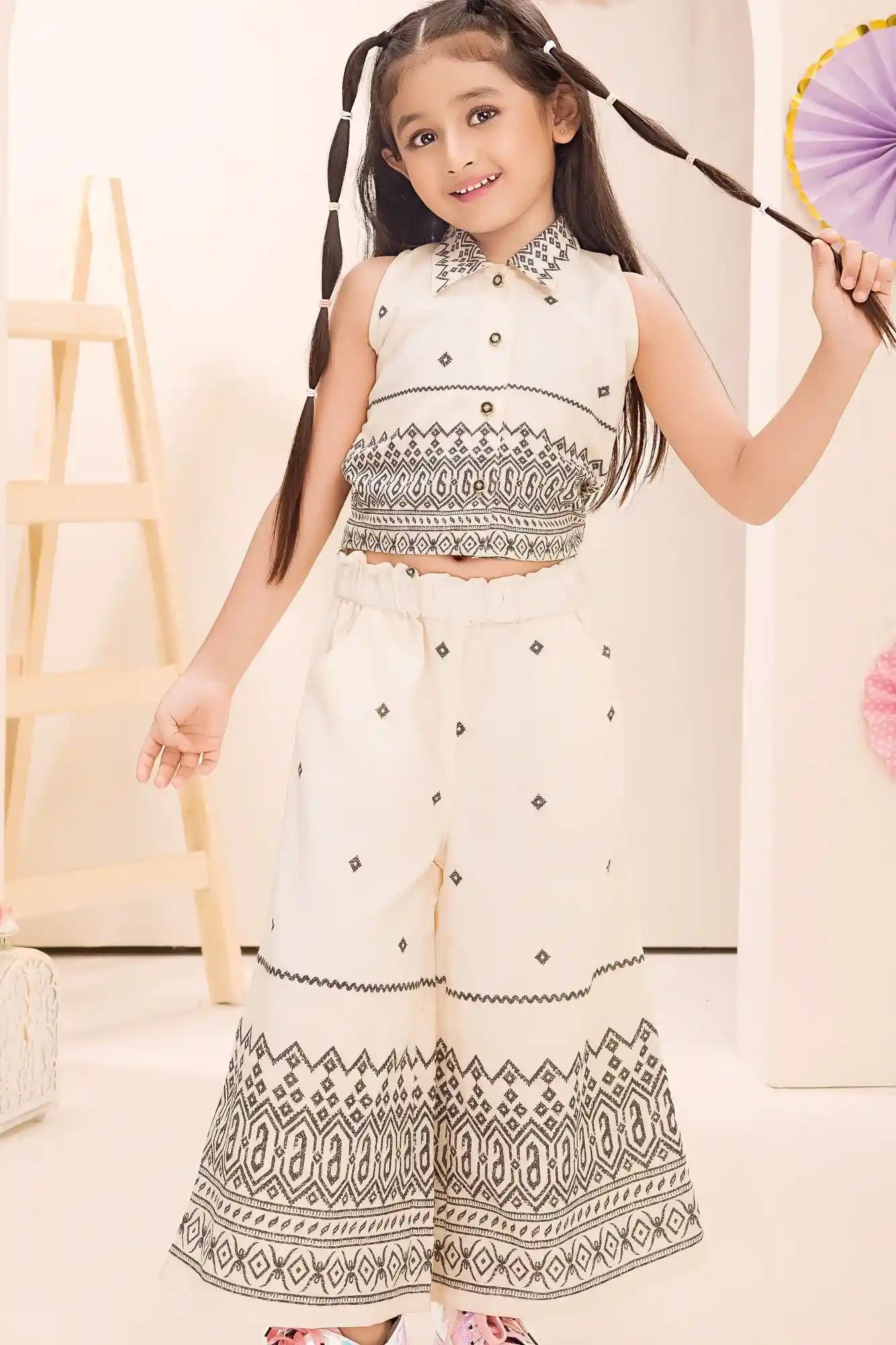 Monochrome Tribal Print Co-ord Set for Girls