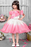 Pink And White Off-Shoulder  Party Frock For Girls