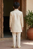 Cream Embroidered Indo Western Sherwani Set For Boys