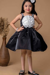 Black Pearl Work And Floral Embellished Party Wear Frock For Girls