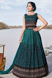 Elegant Rama green Printed Lehenga Choli With Dupatta For Girls