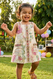 Girls Multicolor Floral Printed  Sleveless Dress with Embroidered Panel