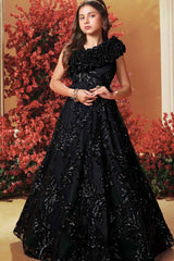 Elegant Black Sequined Partywear Gown For Girls