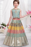 Mint Green Color Block Lehenga Choli with Dupatta for Girls