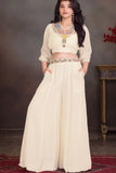 Designer Cream Palazzo Set With Multicolor Thread Embroidery for Girls