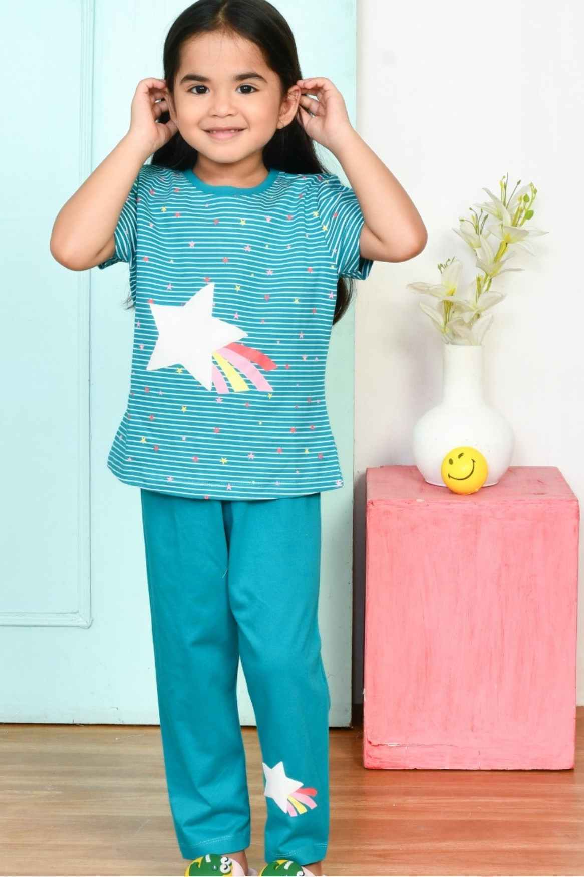 Soft & Stylish Blue Star Printed Night Suit Set for Girls