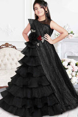 Black Shimmer And Sequin Designer Party Gown For Girls