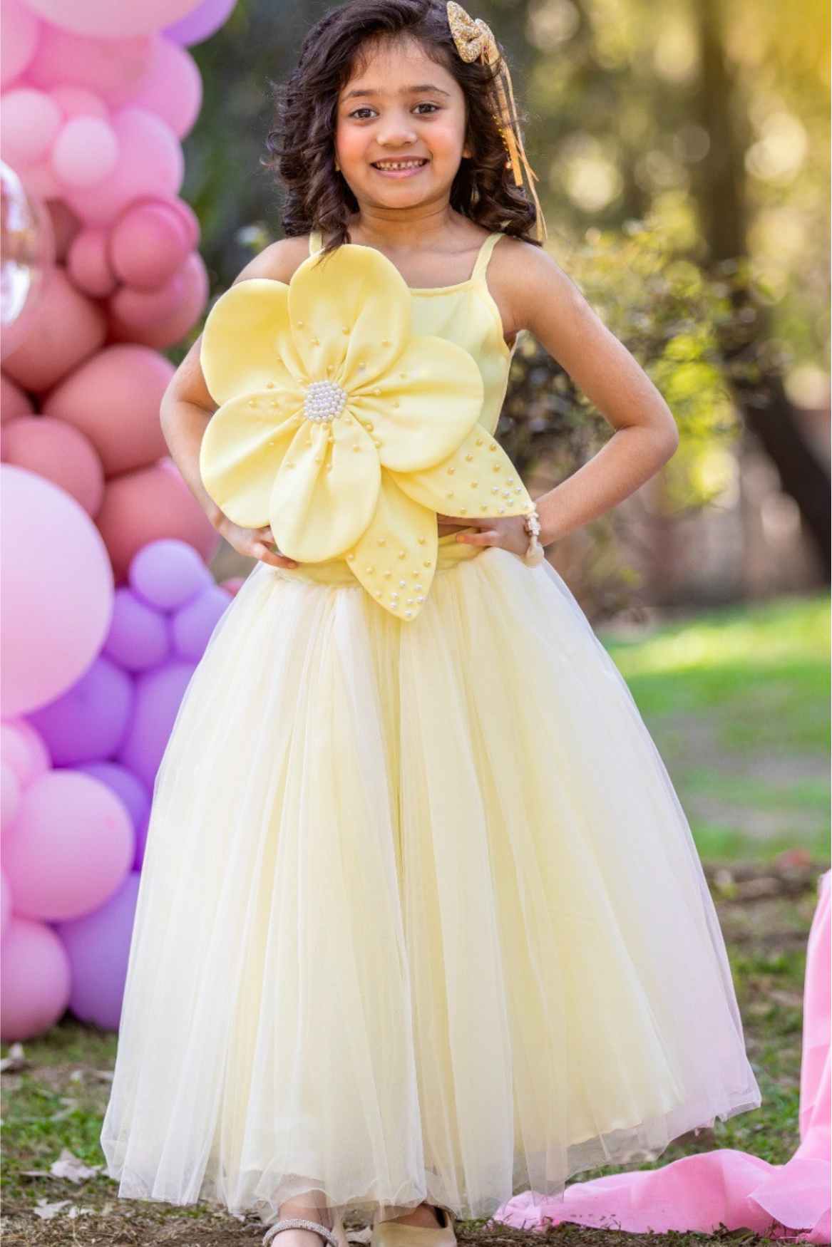 Pastel Yellow Princess Gown With 3D Floral Embellishment For Girls 1-2Y (16) Pastel Yellow Princess Gown With 3D Floral Embellishment For Girls 1-2Y (16)
