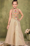 Cream Sequins Work With Thread Embroidery Palazzo Set For Girls