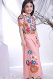 Peach Floral Printed Summer Top And Skirt Set For Girls - Lagorii Kids