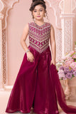 Maroon Embroidered Palazzo Set For Girls