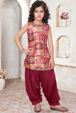 Rani Pink Brocade Kurta With Patiala Bottom For Girls
