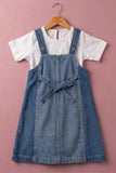 Girls Blue Denim Dungaree Dress with White Tee