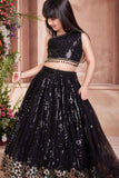 Designer Black Sequins Embroidered And Bead Work Lehenga Choli Set For Girls
