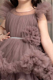 Chocolate Net Multilayer Ruffle Tailback Frock For Girls